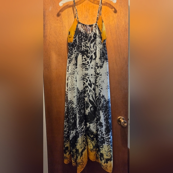 She's Cool Black & Leopard Print Yellow & White Sheer Layered Maxi Dress SzL - Picture 6 of 10
